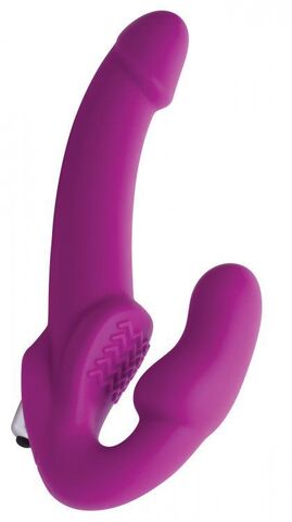 Ярко-розовый безремневой вибрострапон Evoke Vibrating Strapless Silicone Strap-on Dildo