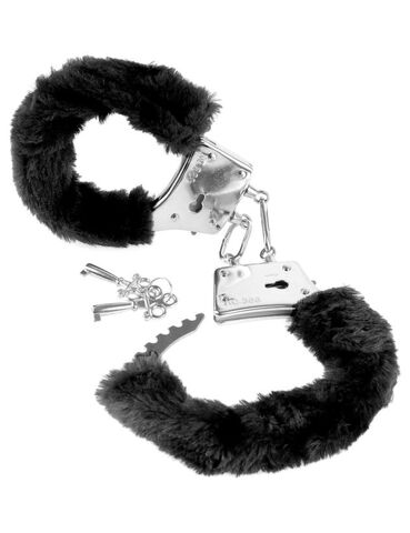 Металлические наручники с черным мехом Beginner's Furry Cuffs Black Pipedream