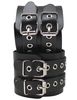 Широкие черные кожаные наручники без подкладки