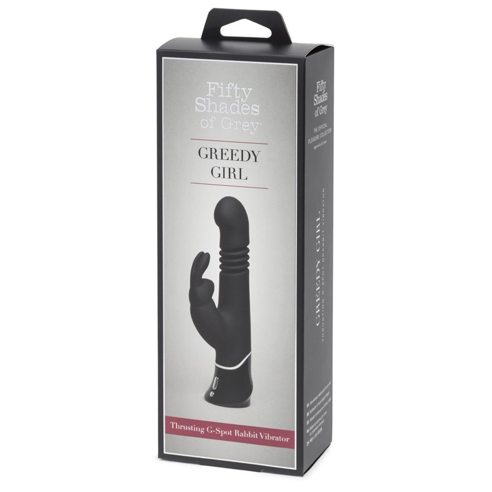 Черный хай-тек вибратор Greedy Girl Thrusting Rabbit Vibrator - 22,8 см.