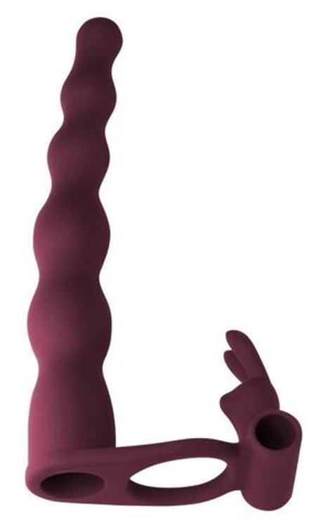 Бордовая вибронасадка для двойного проникновения Naughty Bunny - 17 см.