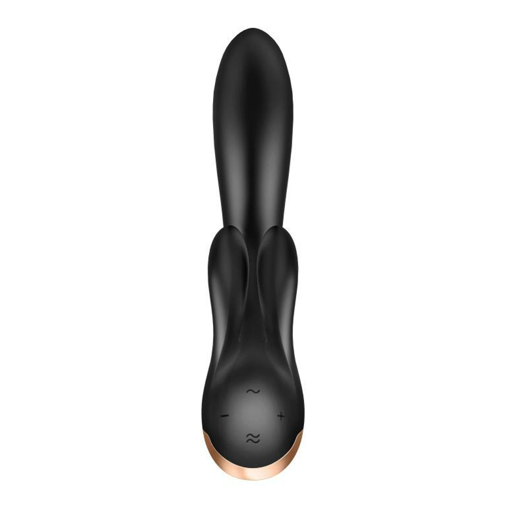 Черный вибратор-кролик Double Flex с двумя клиторальными отростками - 20,1 см.