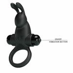 Черное эрекционное кольцо с выступом-зайчиком для стимуляции клитора