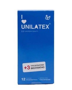 Классические презервативы Unilatex Natural Plain - 12 шт. + 3 шт. в подарок