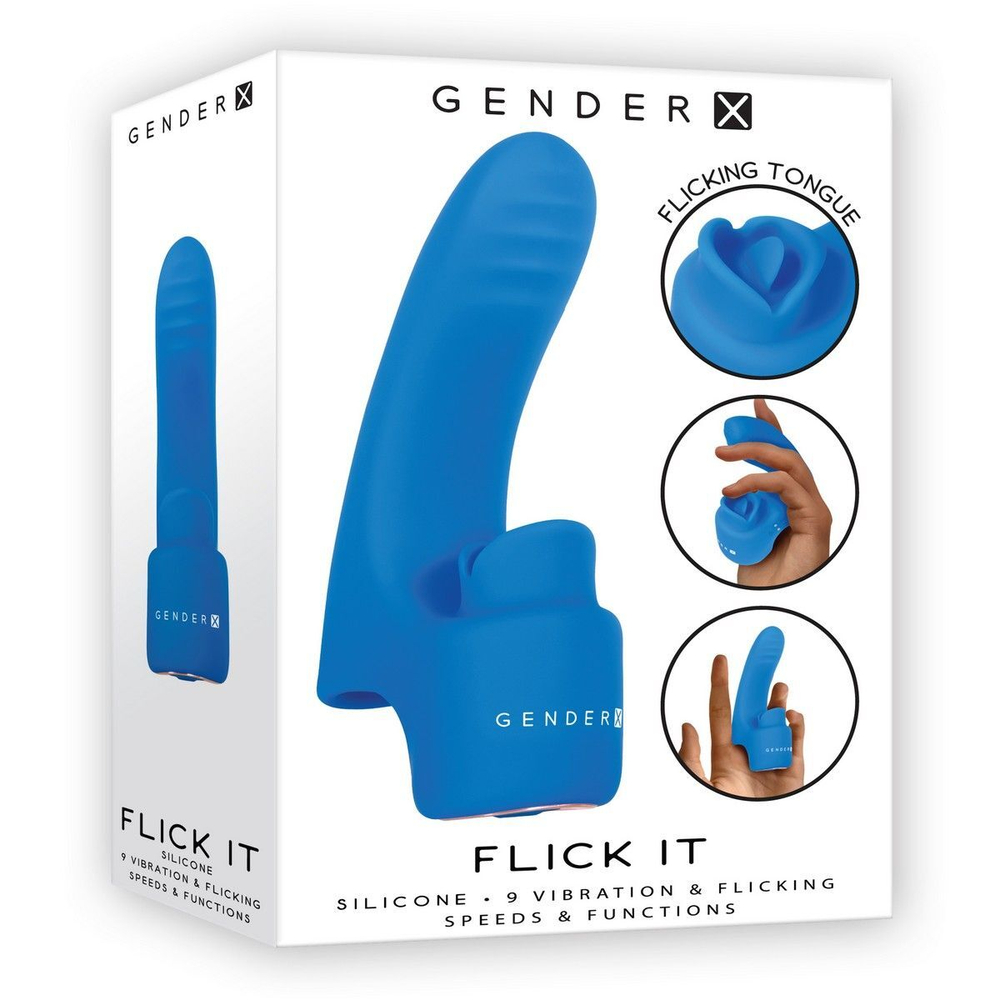 Синяя вибронасадка на палец с подвижным язычком Flick It