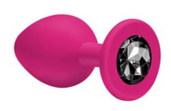 Малая розовая анальная пробка Emotions Cutie Small с чёрным кристаллом - 7,5 см.