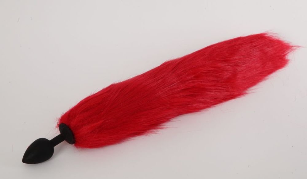 Силиконовая анальная пробка с длинным красным хвостом  Красная лиса