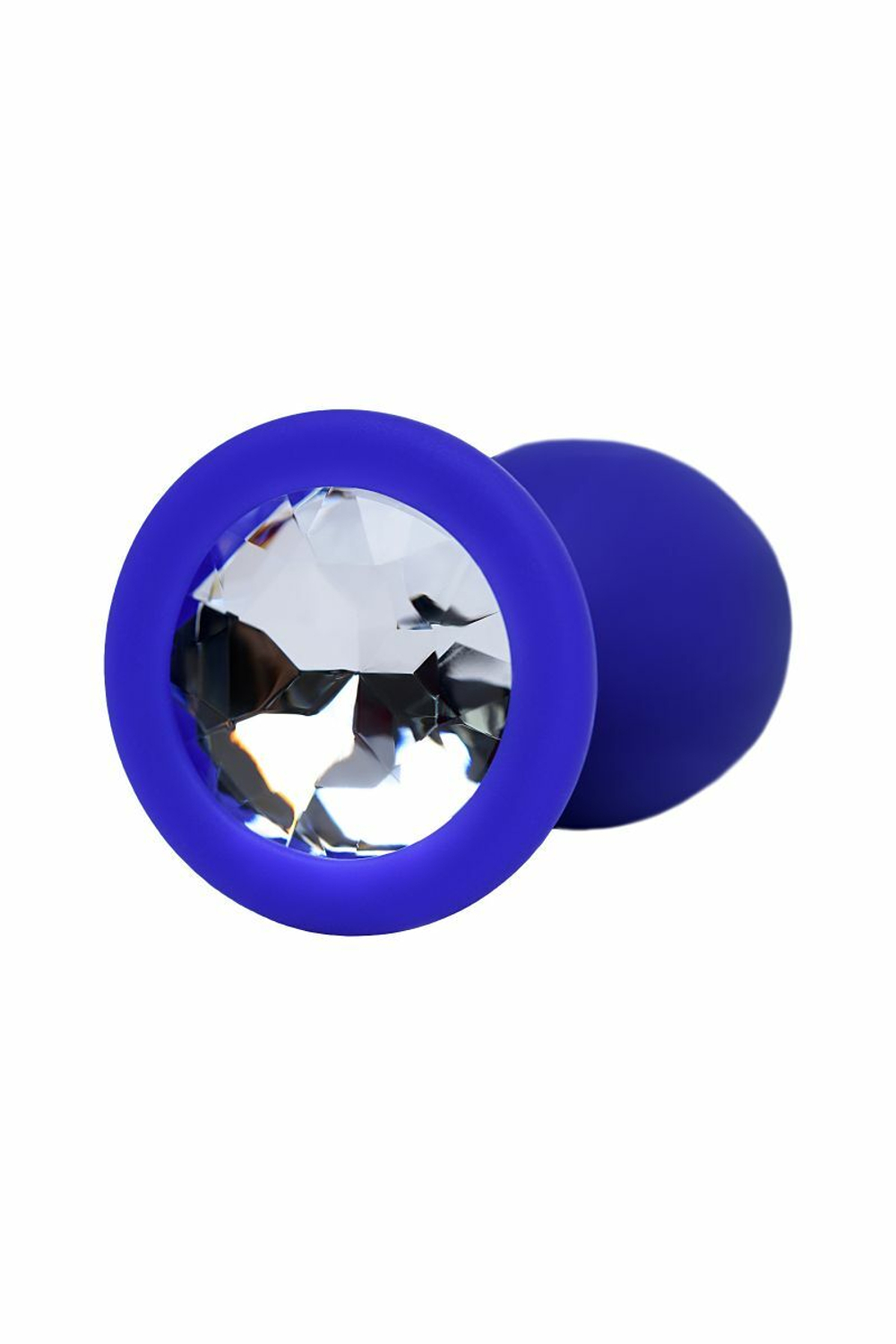 Синяя силиконовая анальная пробка Brilliant с прозрачным кристалллом - 7 см.