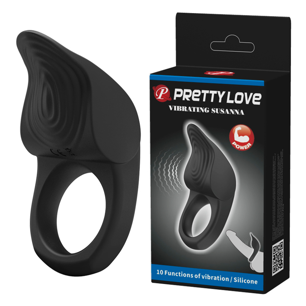 Эрекционное кольцо с вибрацией из силикона черное PRETTY LOVE BI-210235