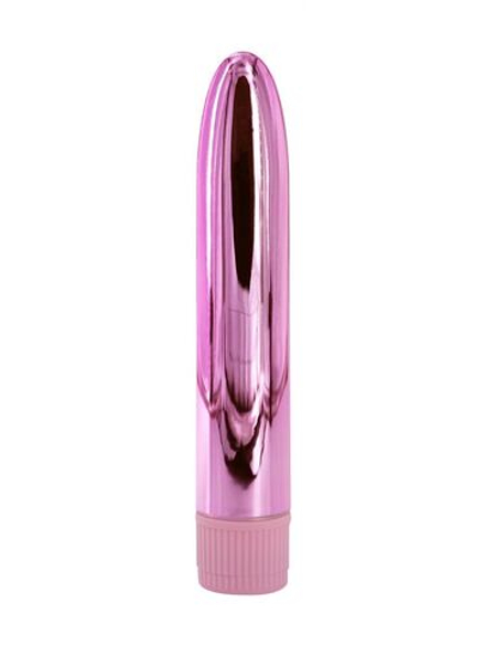 Розовый глянцевый пластиковый вибратор - 14 см.