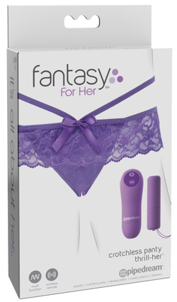 Фиолетовые трусики с вибропулей и пультом Crotchless Panty Thrill-Her