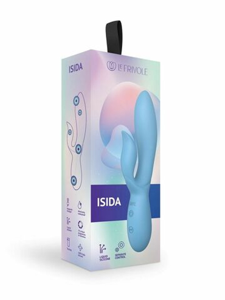Голубой вибратор-кролик из силикона Isida - 21 см.