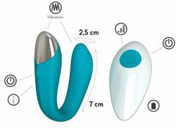 Бирюзовый вибратор для пар Fera с пультом ДУ