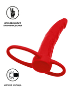 Красная насадка на пенис для двойного проникновения Black&Red - 16,5 см.