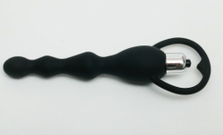 Черный силиконовый анальный вибростимулятор с ограничителем - 17,5 см.