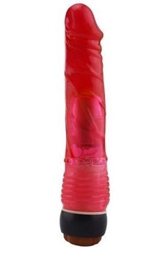 Красный вибратор-реалистик из упругого геля - 21,5 см.