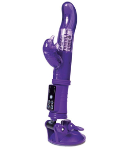 Фиолетовый вибратор с клиторальным стимулятором и супер надёжной присоской