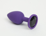 Фиолетовая анальная пробка с черным стразом - 7,6 см.
