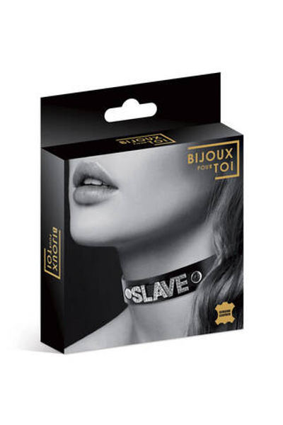 6050130010 / Чокер с надписью Slave COLLIER STRASS SLAVE CUIR BOVIN