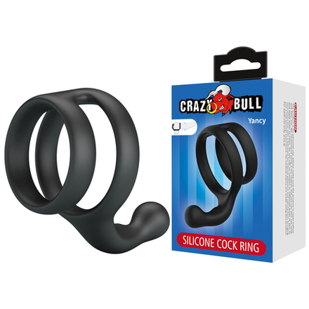 Эрекционное кольцо двойное из силикона растягивающееся черное CRAZY BULL BI-210231