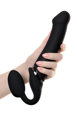 Черный безремневой вибрострапон Vibrating Bendable Strap-On - size L