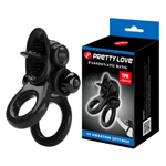 Эрекционное кольцо двойное с вибрацией и стимулятором TPR черное PRETTY LOVE BI-210239