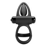 Черное эрекционное кольцо с 10 режимами вибрации и подхватом мошонки