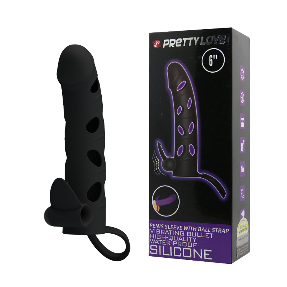 Вибронасадка на пенис черная Preetty Love 6" BI-026215